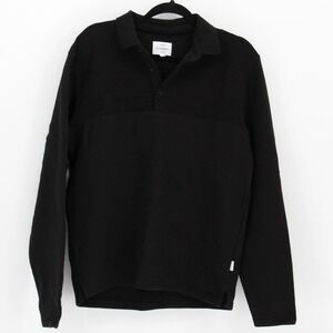 Peter Werth London $125 Small Black Mixed Knit Chessum Long Sleeve Polo Shirt